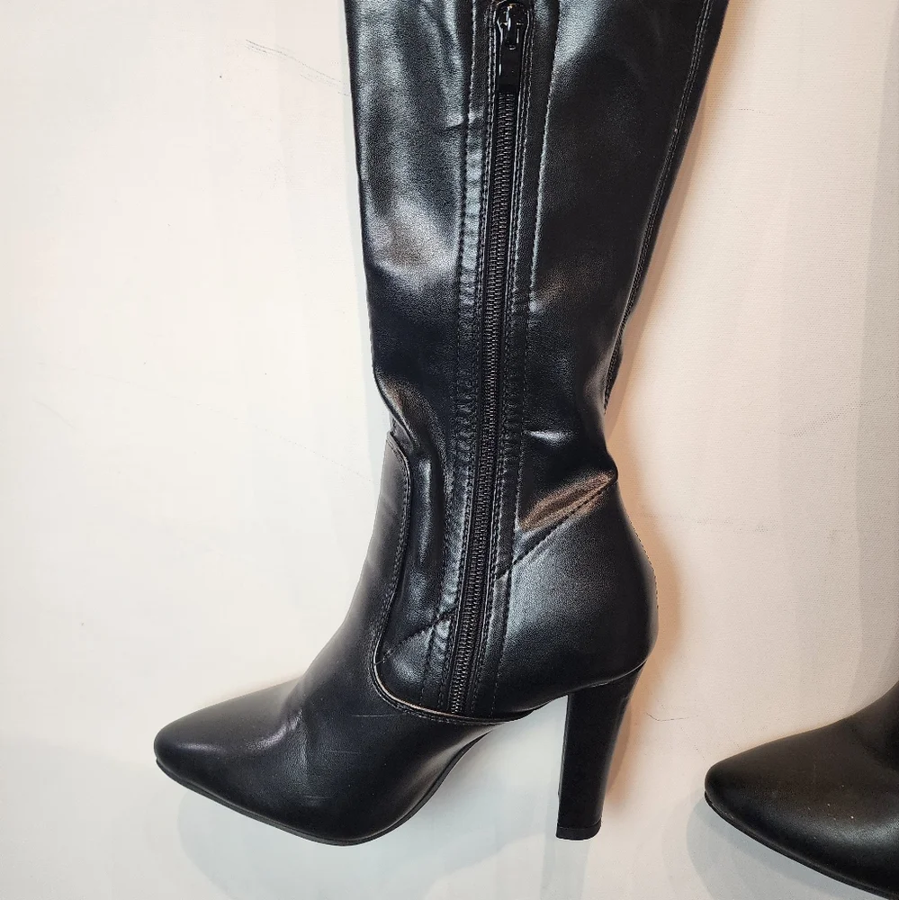 Black New Over‎ the Knee Stiletto Boots Vegan Zip Design Size 37 EU / 6.5 US